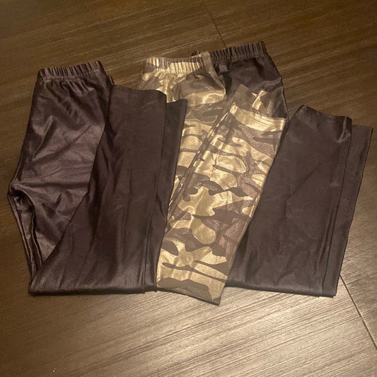 Dori Creations Girl’s Size 12/14 Leggings, Two Black and, One Camouflage