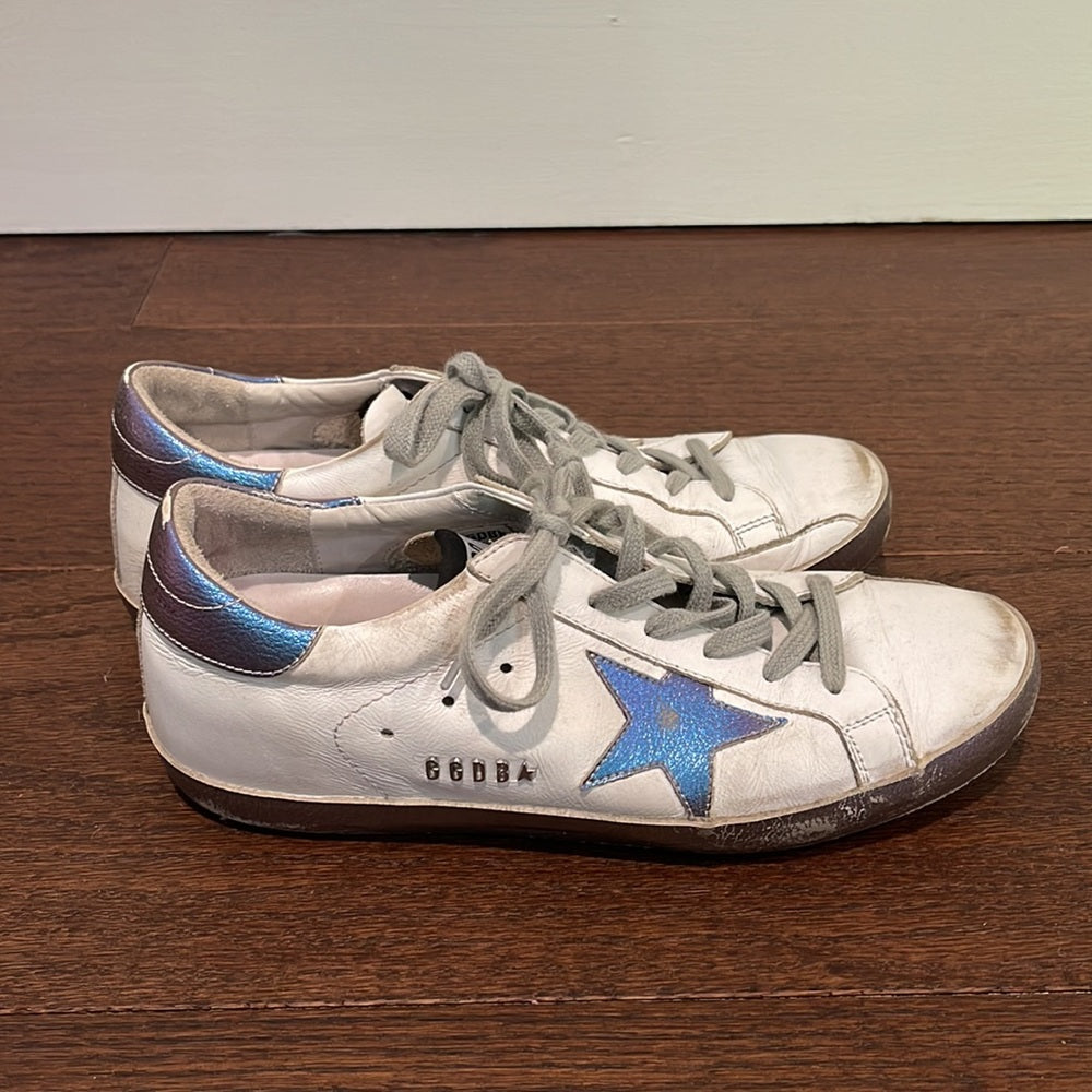 Golden Goose Women’s White Sneakers with Purple Design Size 38/8