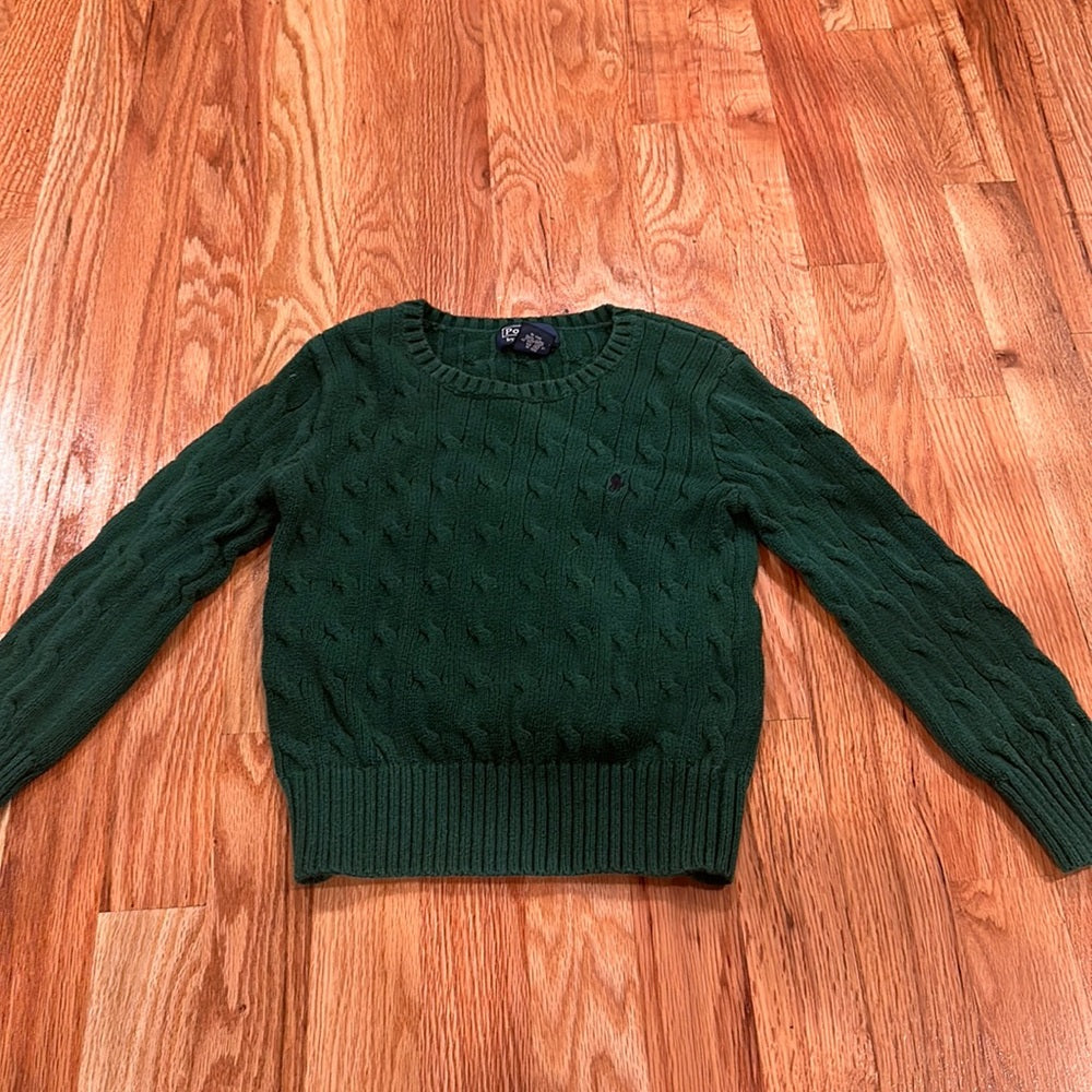 Boys Ralph Lauren Polo Sweater. Size 5. Dark Green with patterns.