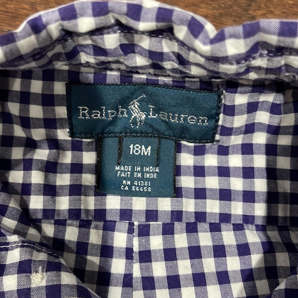 RALPH Lauren Boys Blue Checked Button Down Shirt Size 18 months