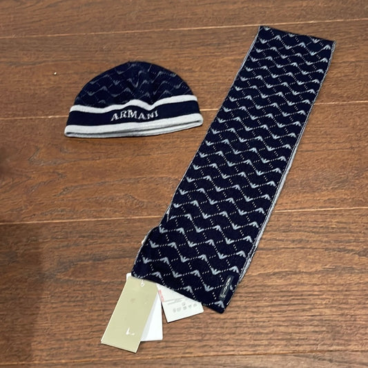 Armani Baby Navy Hat and Scarf Set