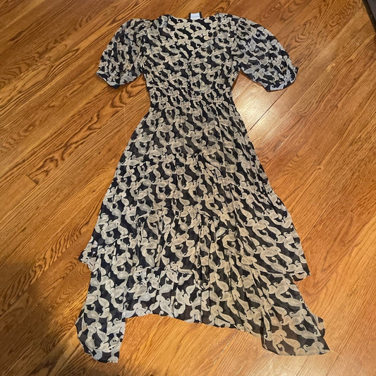 The Kooples Patterned Black Cream Dress Size 1/Small