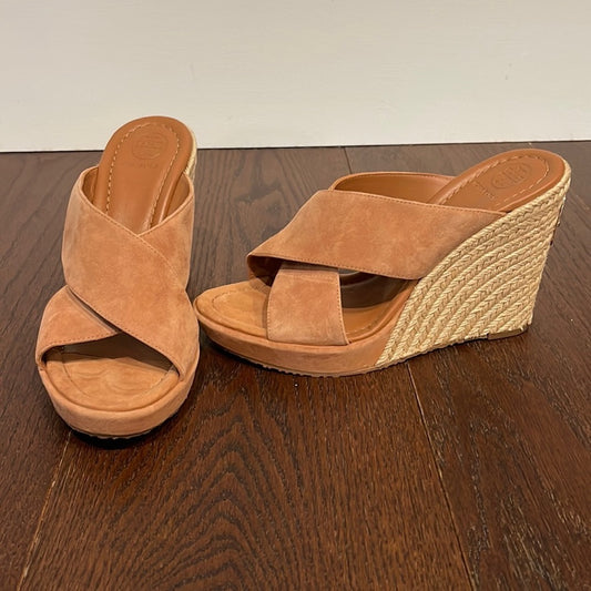 NWT Tory Burch Women’s Bailey 110MM Wedge Mule Tan Suede Size 7.5