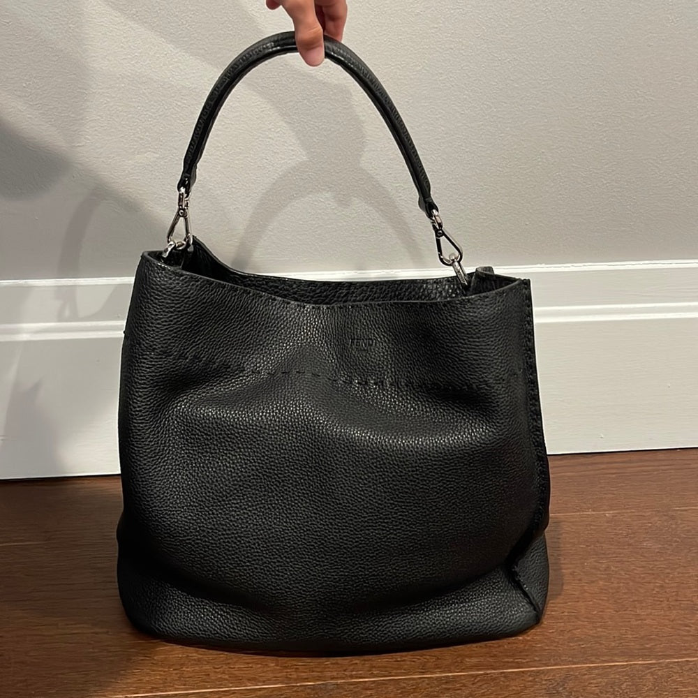 Fendi Women’s Black Peddle Leather Shoulder Bag / Hobo