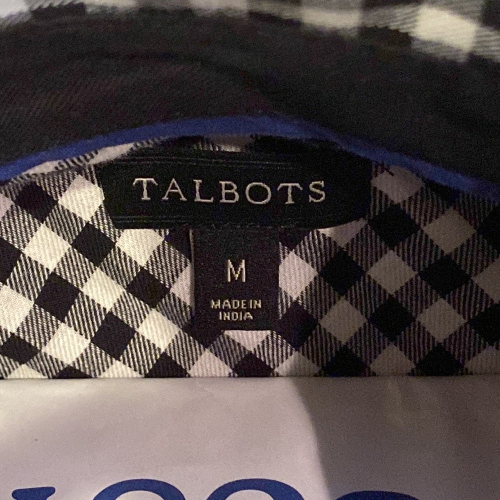 Talbots black gingham button down shirt size medium