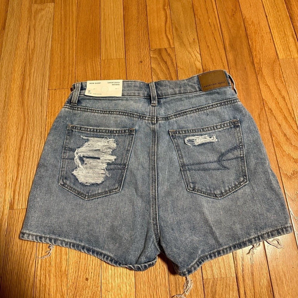 Nwt American Eagle Blue Ripped Jean Shorts Size 0