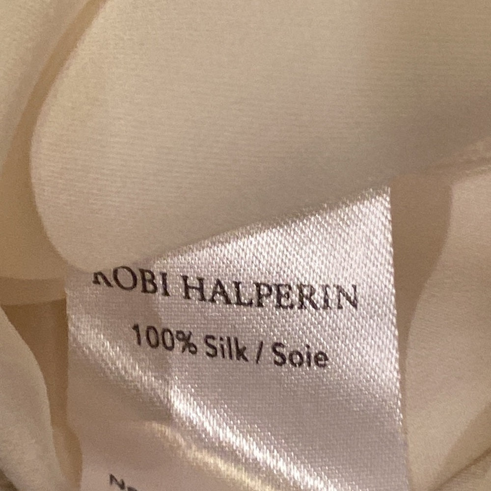 Kobi Halperin women’s white ruffle half sleeve blouse silk tie back size medium