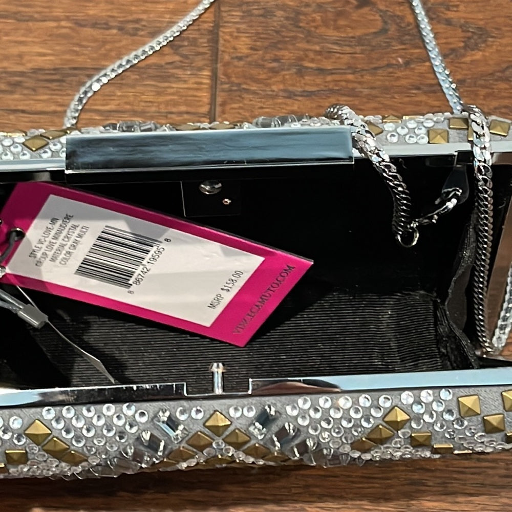 Nwt Vince Camuto Silver and Gold Rhinestone Clutch with Chain