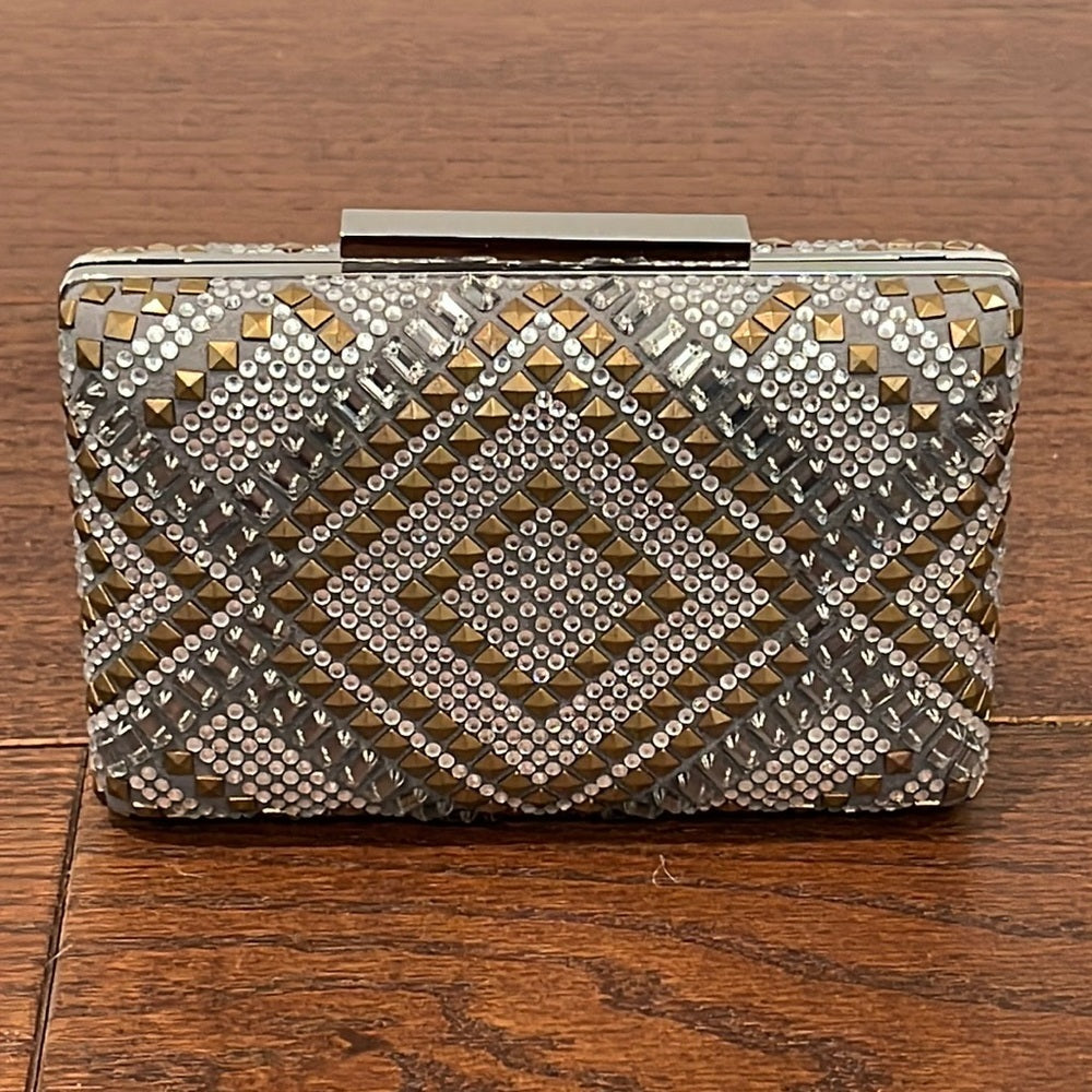 Nwt Vince Camuto Silver and Gold Rhinestone Clutch with Chain