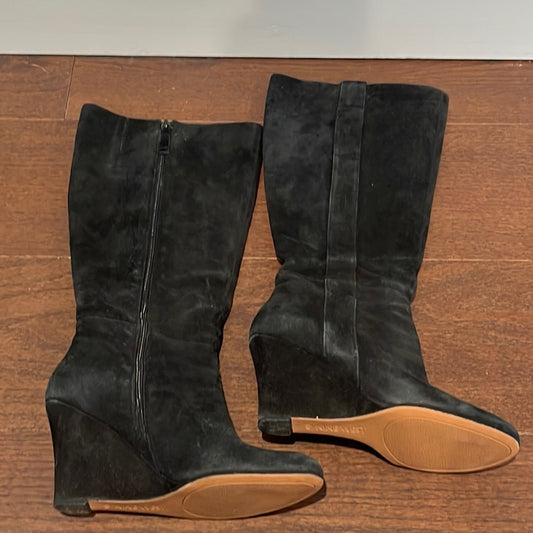 Nine West women’s Black Suede Tall Wedge Boots Size 8.5