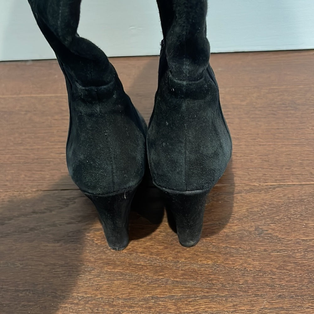 Nine West women’s Black Suede Tall Wedge Boots Size 8.5