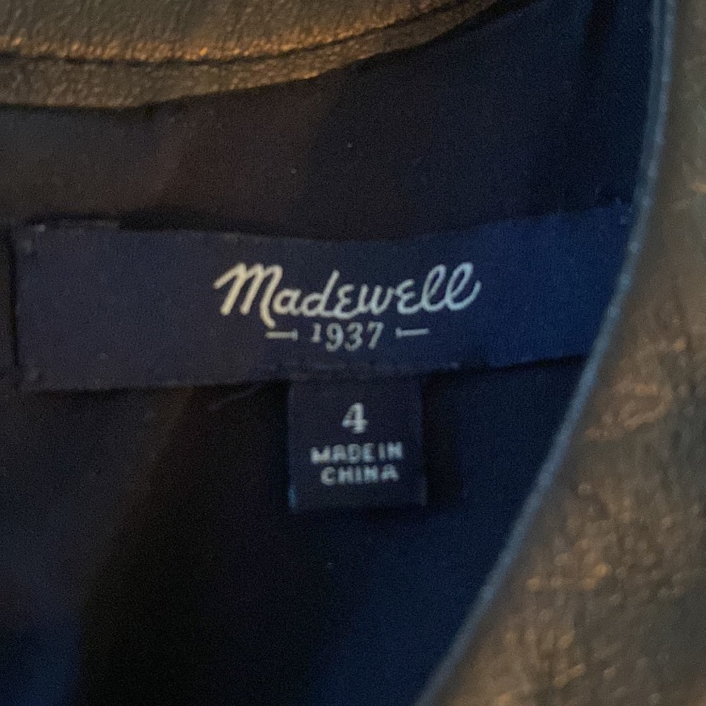 Madewell Women’s Navy Top with Leather Trim Size 4