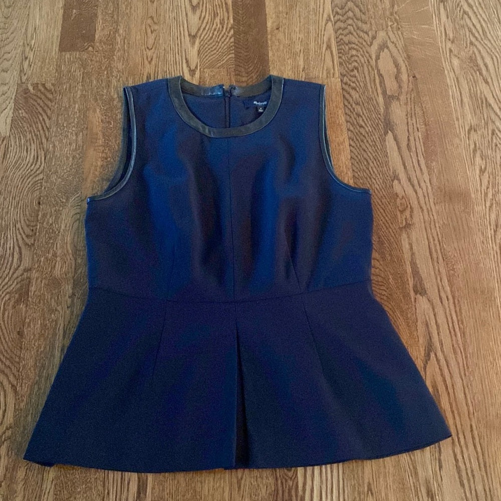 Madewell Women’s Navy Top with Leather Trim Size 4