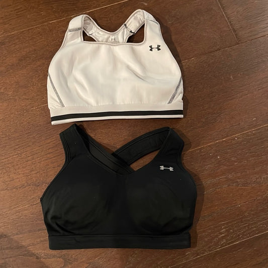 Two Under Armour Sports Bras Black and White Size M