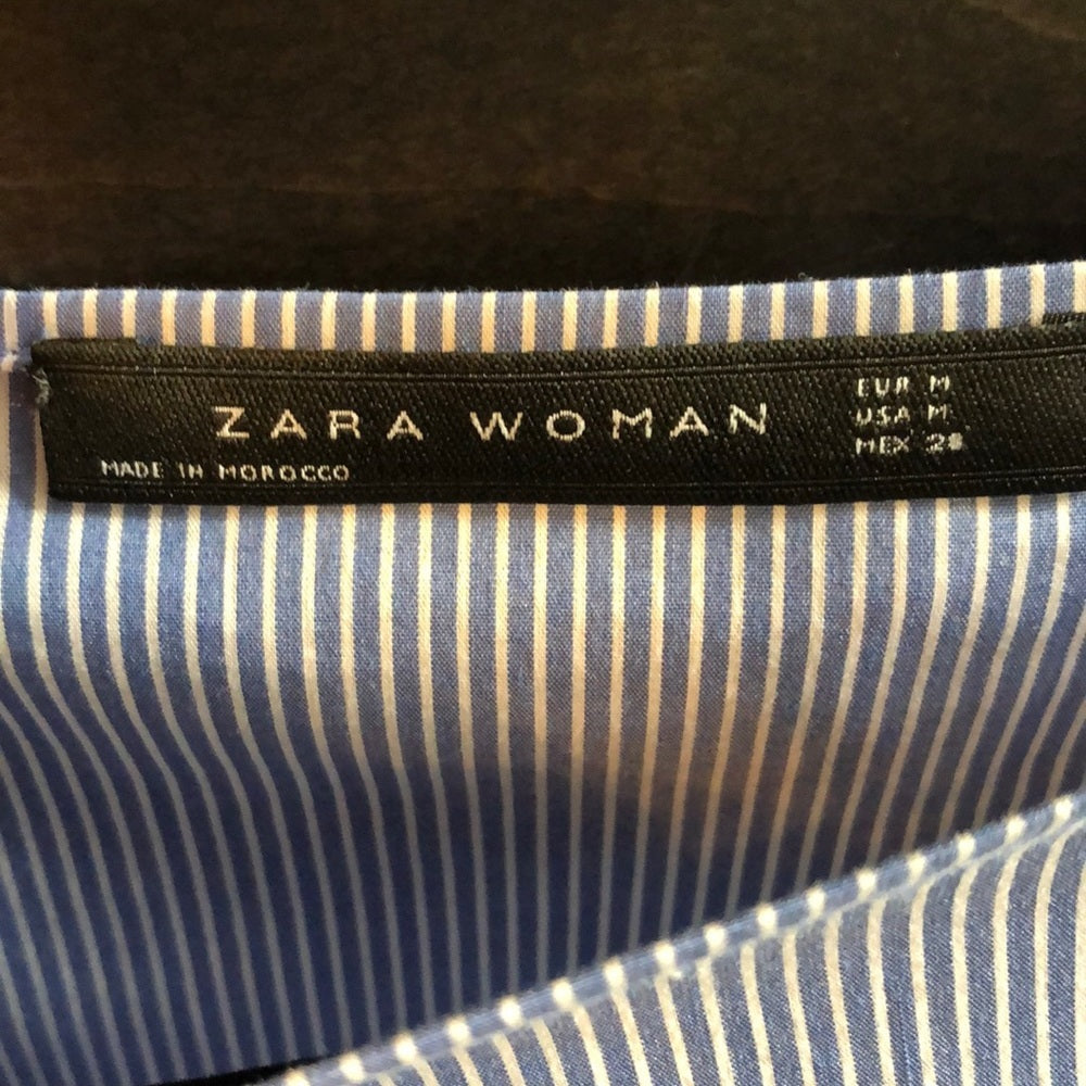 Zara Blue and White Striped Blouse