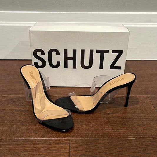 Schutz Women’s Ariella Clear and Black Sandals Size 8