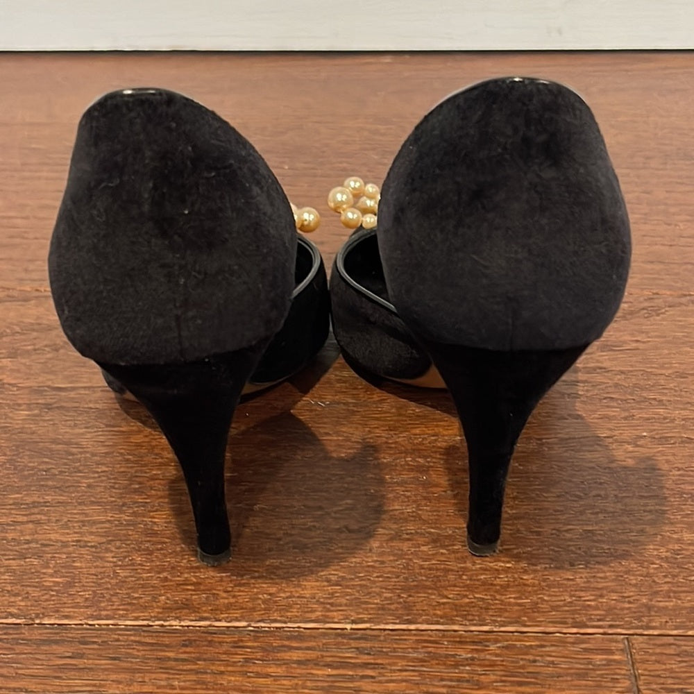 Moschino Women’s Black Suede And Pearl Heels Size 39/9