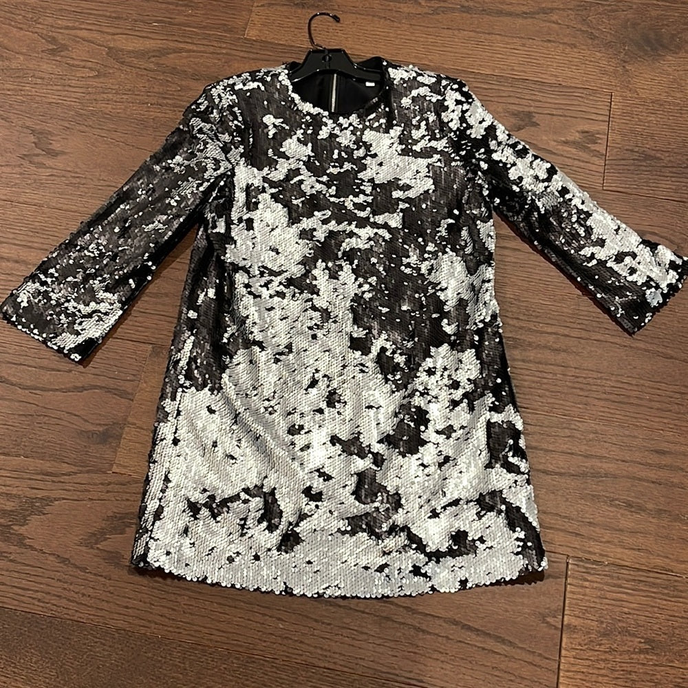 Elizabeth and James Silver and Black Sequin Dress Size Small