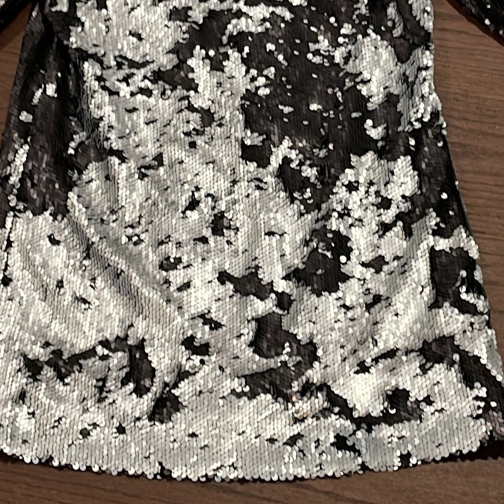 Elizabeth and James Silver and Black Sequin Dress Size Small