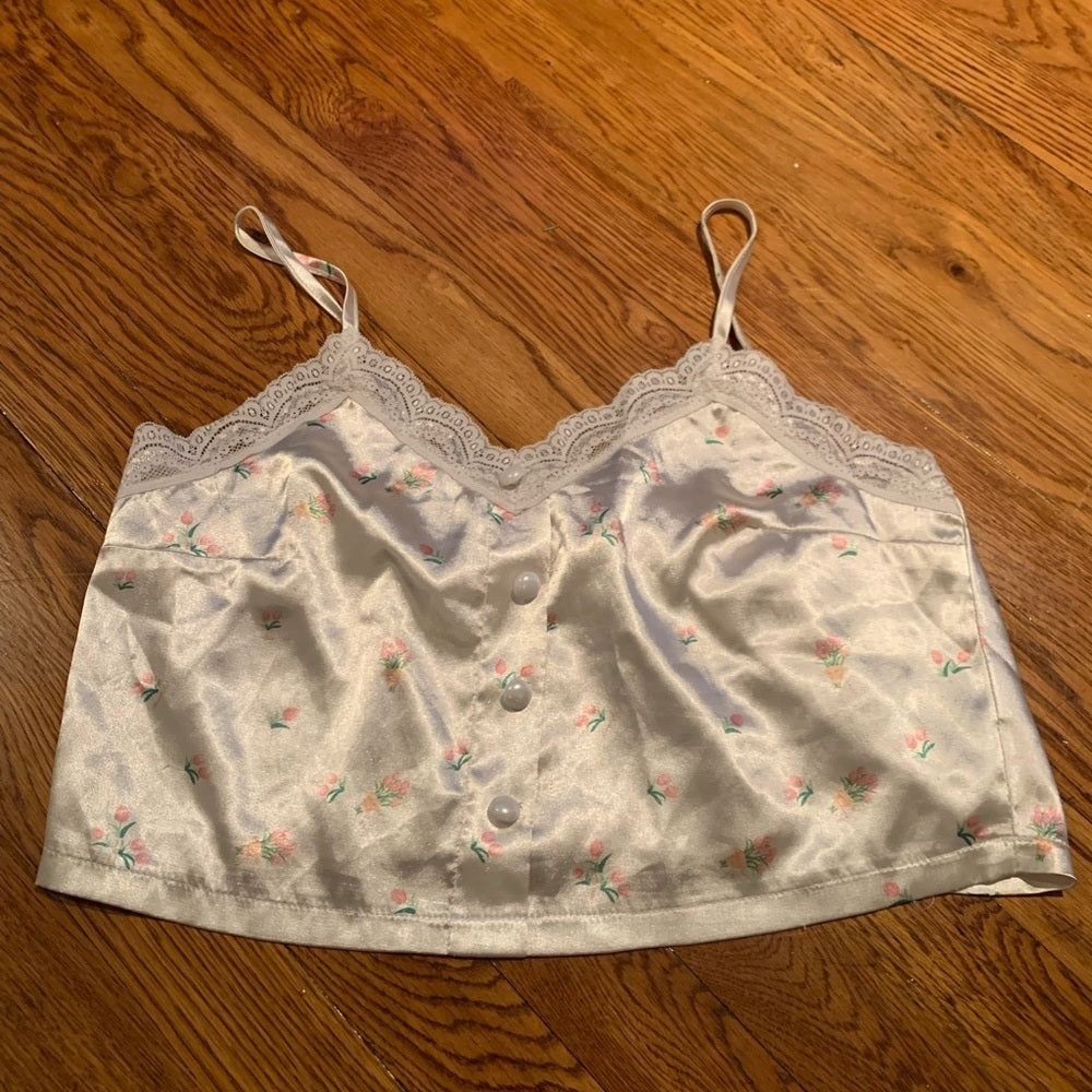 WHITE Floral Pajama Tank Top and Shorts Set Size Small