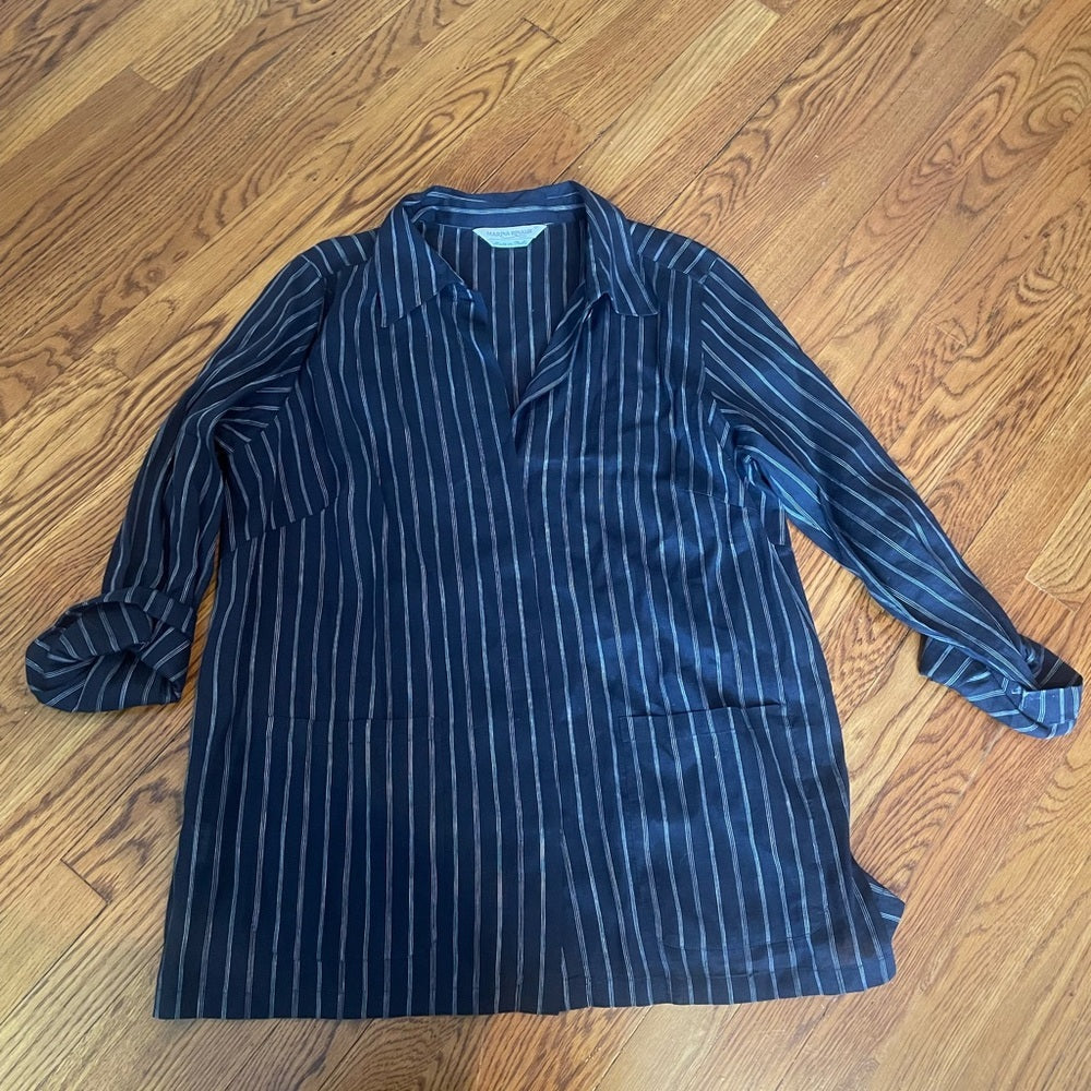 Marina Rinaldi Blue and White Striped Button Down Size 27