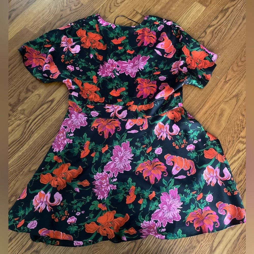 Zara Woman Red and Pink Floral V-Neck Dress Size XL