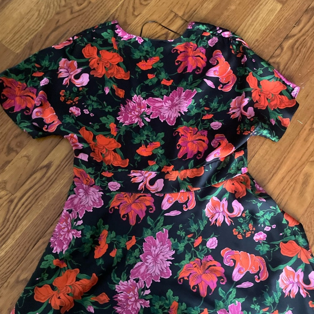 Zara Woman Red and Pink Floral V-Neck Dress Size XL