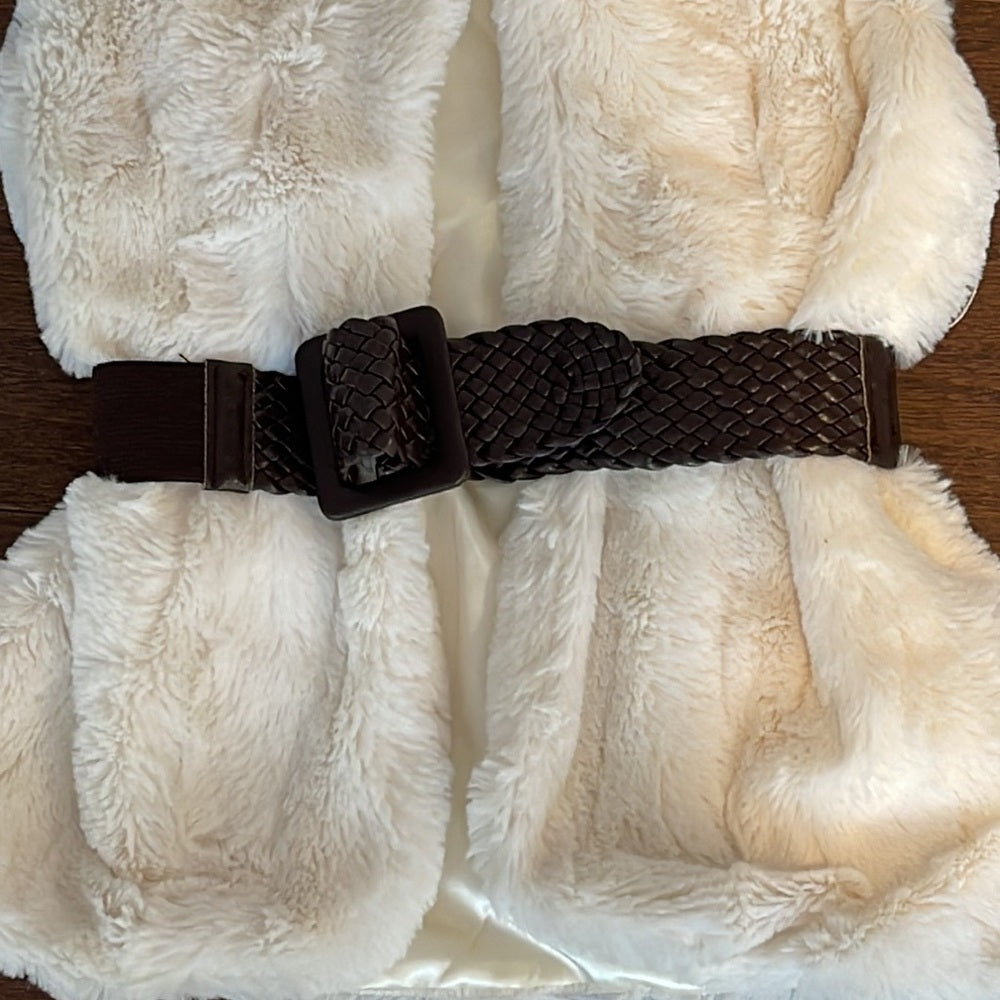 Beautees Girls Cream Faux Fur Vest with belt Size Small