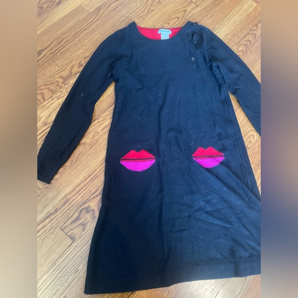 SONIA Rykiel Black and Pink Lip Design Dress Size 42 / 12