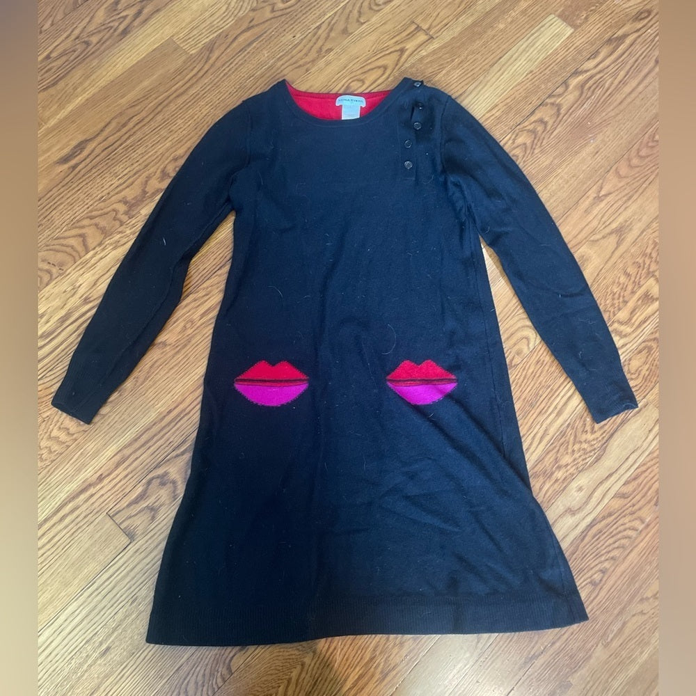 SONIA Rykiel Black and Pink Lip Design Dress Size 42 / 12