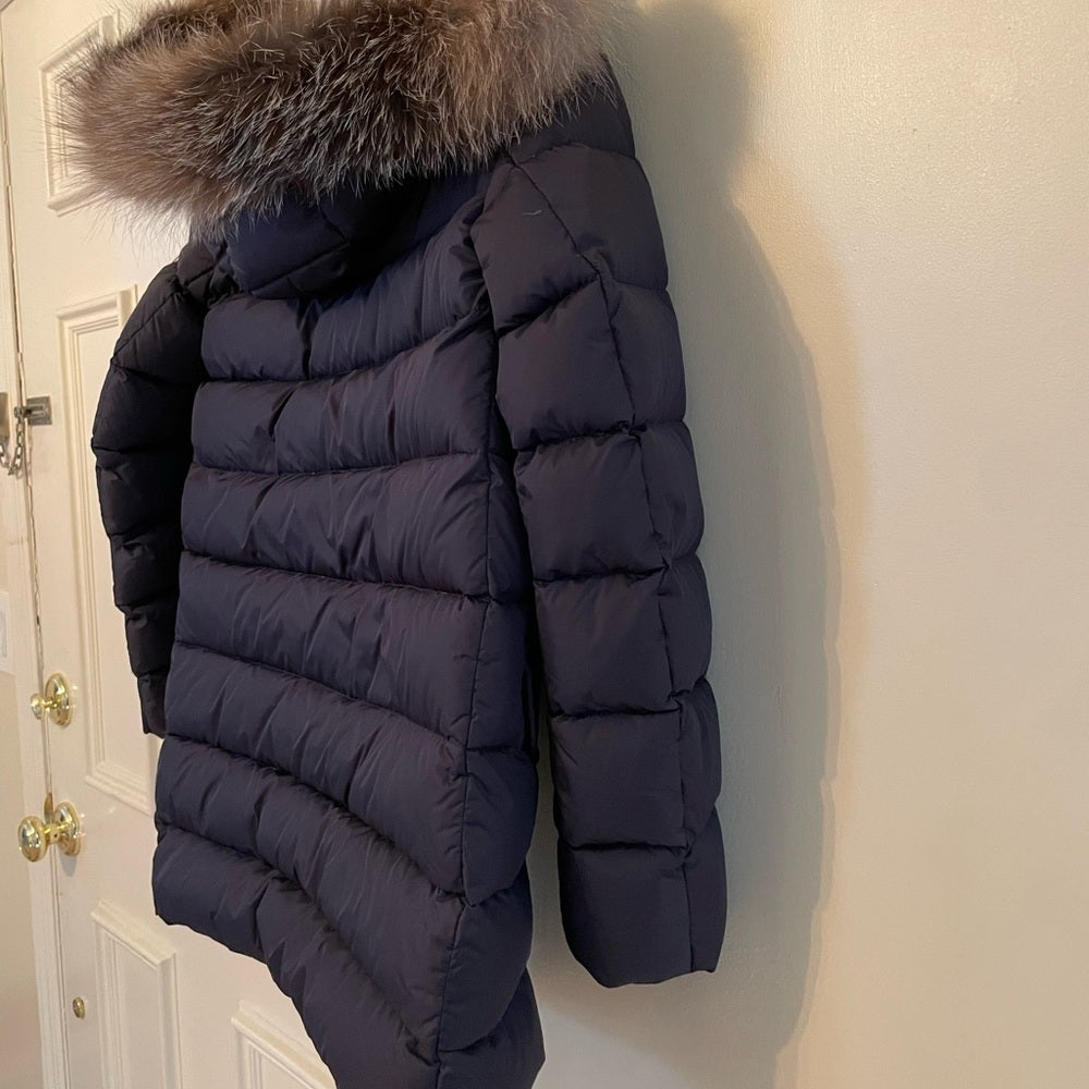 Moncler Boys Navy Down Jacket With Hood Size 12