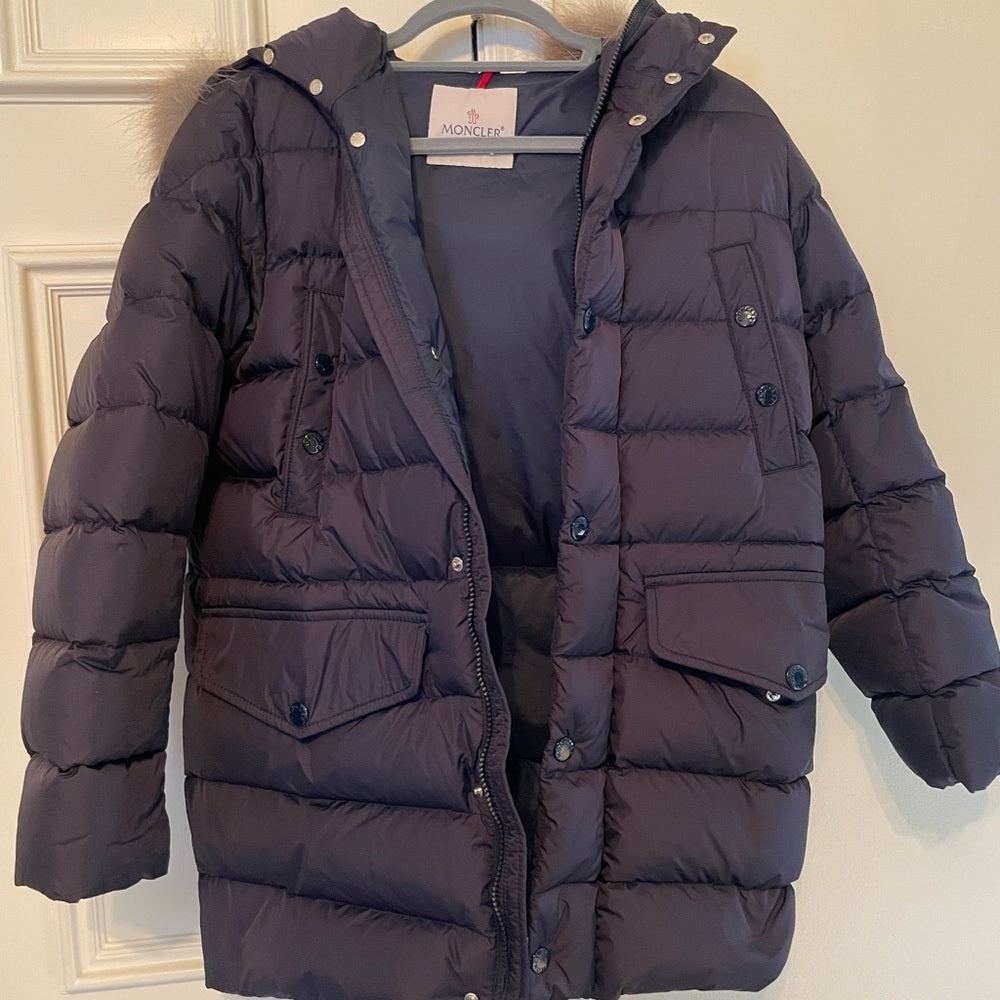 Moncler Boys Navy Down Jacket With Hood Size 12