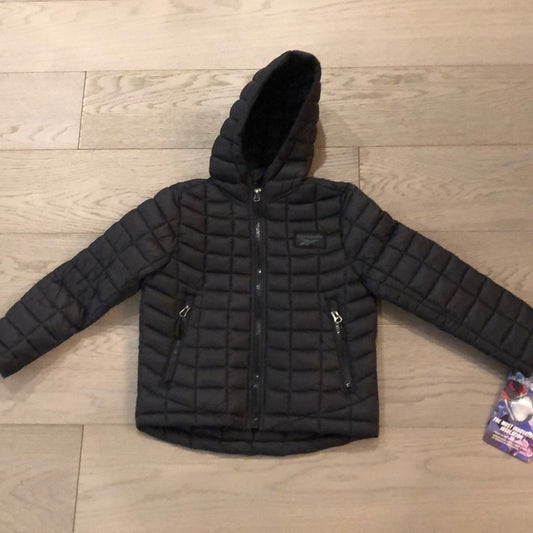 NWT Reebok Black Boys Puffer Hooded Jacket Size 4