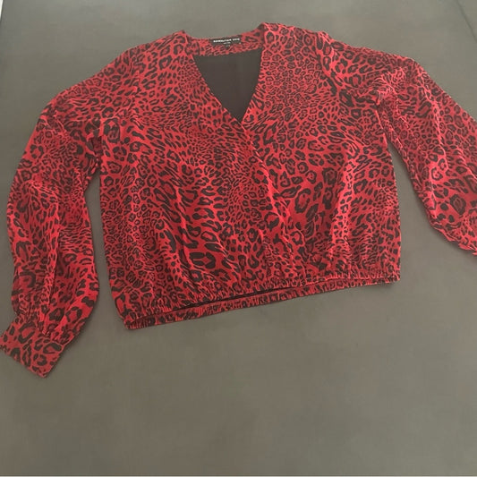 Generation Love Red Leopard V-Neck Blouse Size Medium