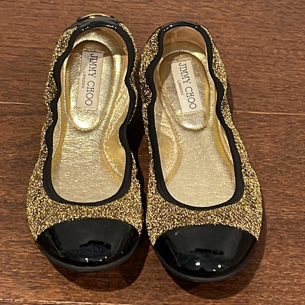 Jimmy Choo Women’s Black and Gold Flats Size 38/8