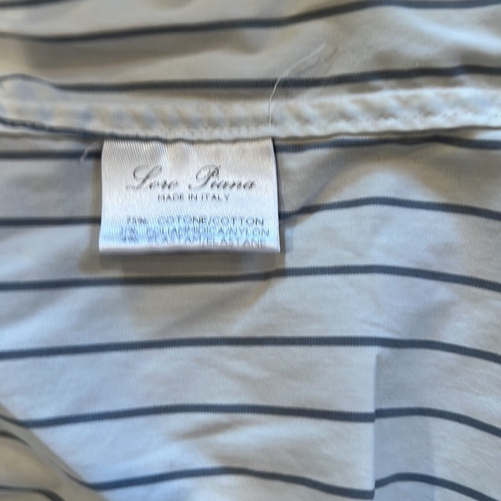 Loro Piana White and Blue Stripe Cotton Shirt Size 48