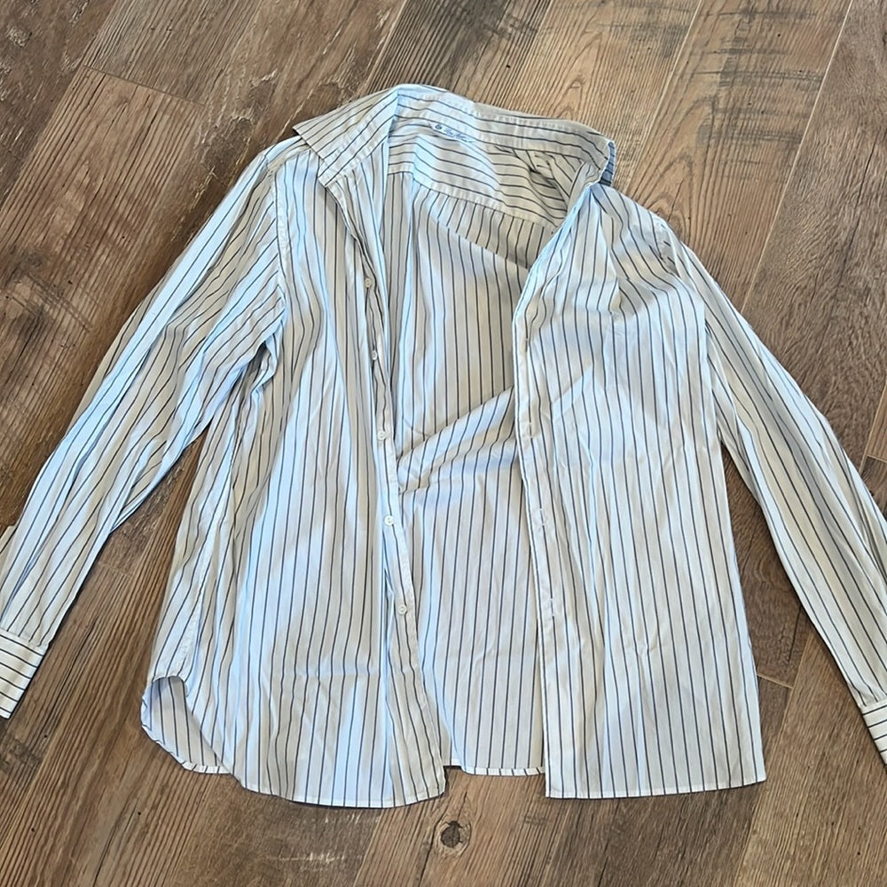 Loro Piana White and Blue Stripe Cotton Shirt Size 48