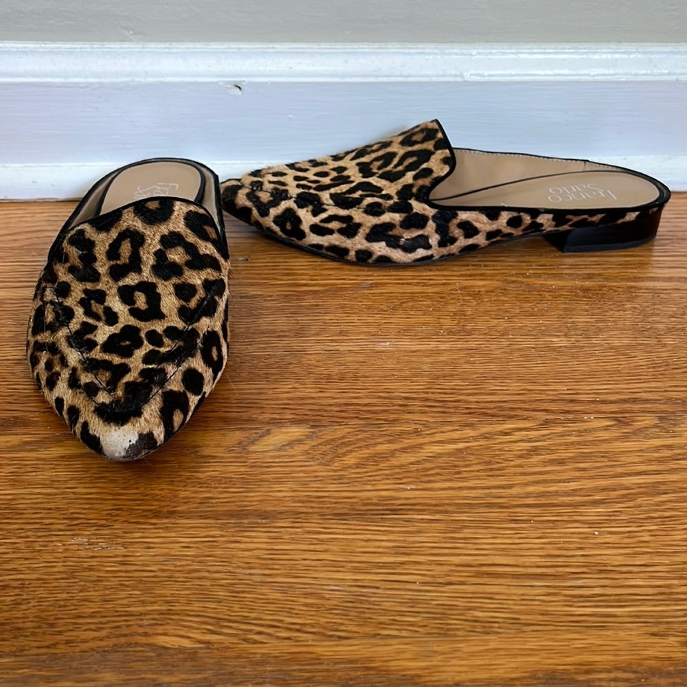 Franco Sarto faux fur cheetah print slides Size 8.5