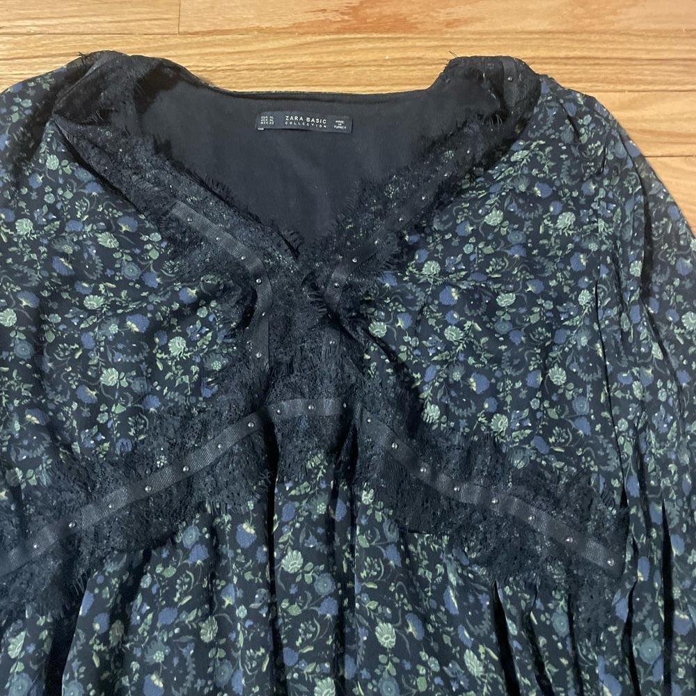 Zara Basic Collection Green Floral Dress Size XL