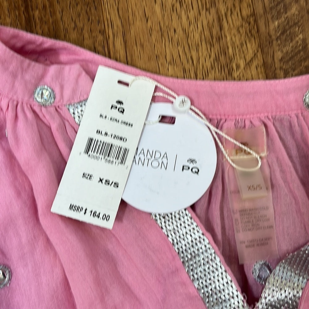 NWT Amanda Stanton PQ Pink Women’s Flowy Long Sleeve Dress Size XS/S