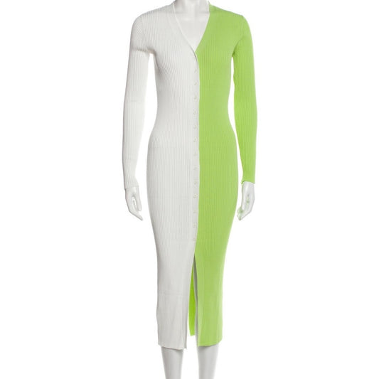 NWT Staud Women’s Green and White Long Sleeve Maxi Dress Size XS