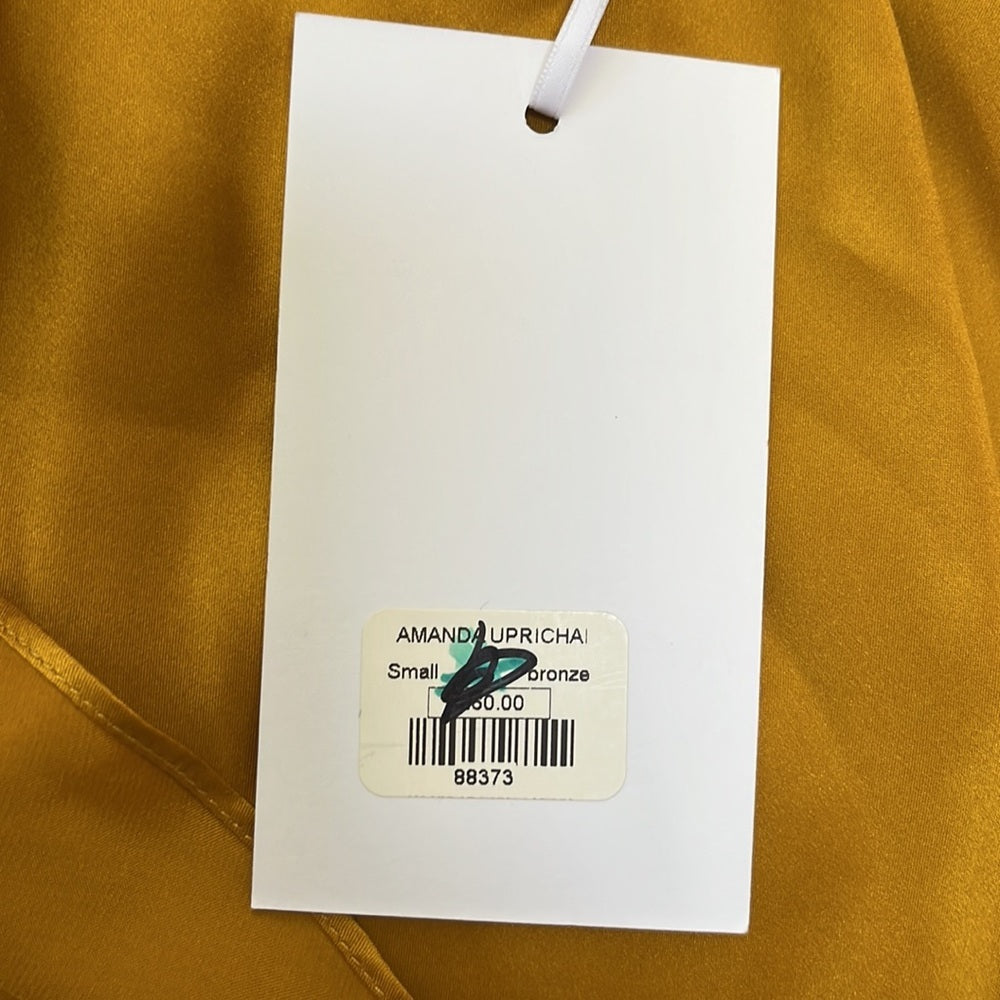 NWT Amanda Uprichard Women’s Mustard Bronze Silk Dress Size S