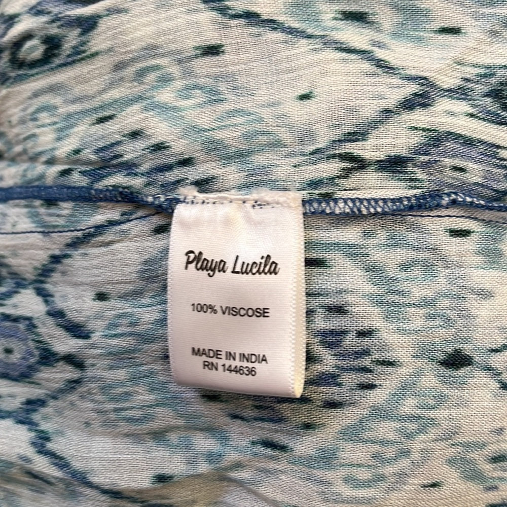 NWT Playa Lucila Women’s Long Flowy Blue Printed Top Size S