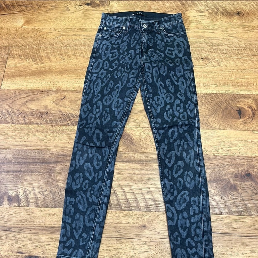 7 For All Mankind Women’s Printed Black Jeans Size 24