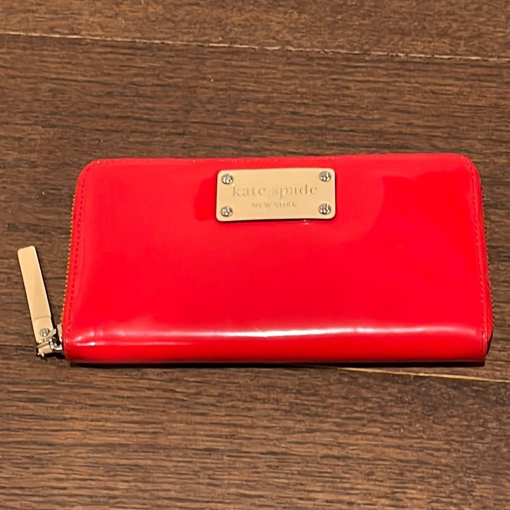 Kate Spade Red Patent Zip Around Wallet