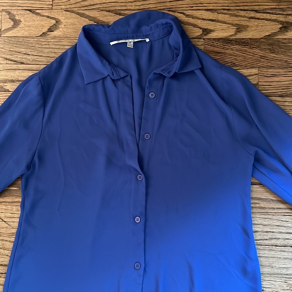 Blue collective concept’s silk button down top with tie - size S