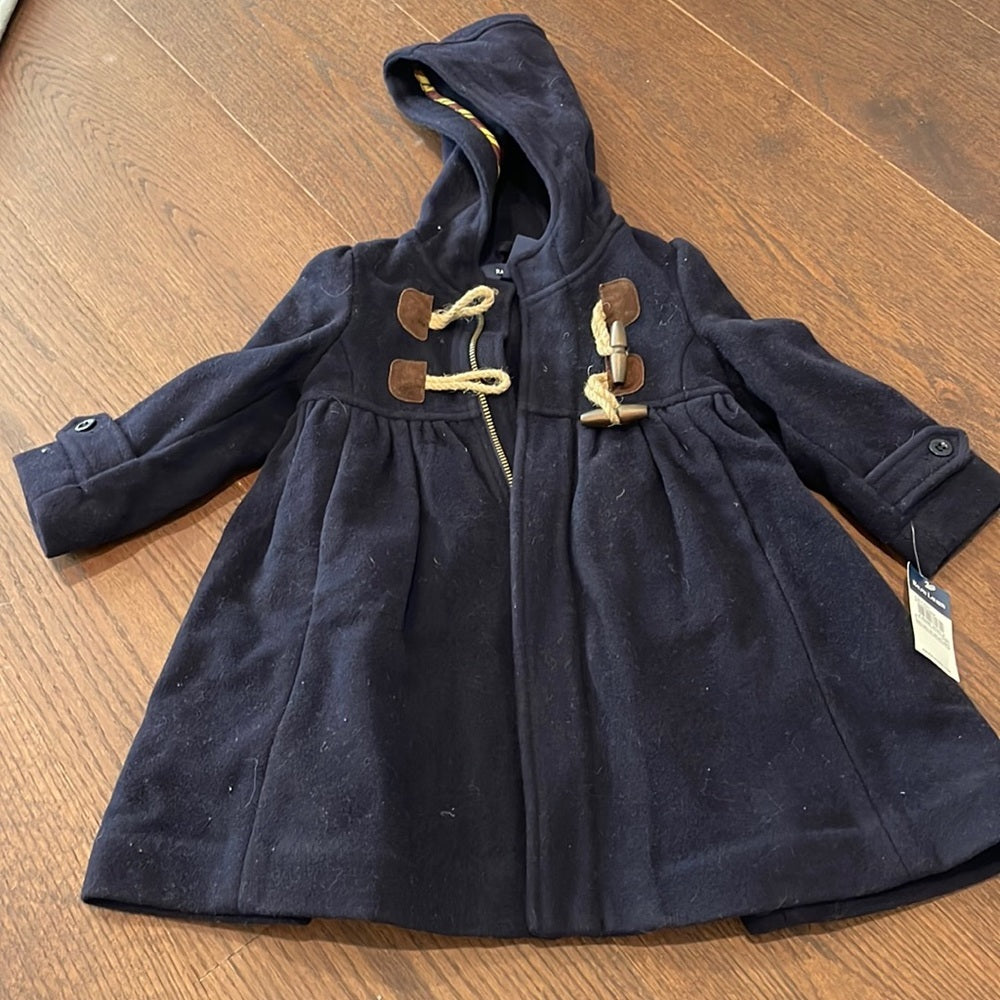 NWT Girls Ralph Lauren Navy Hooded Pea Coat Size 24 months