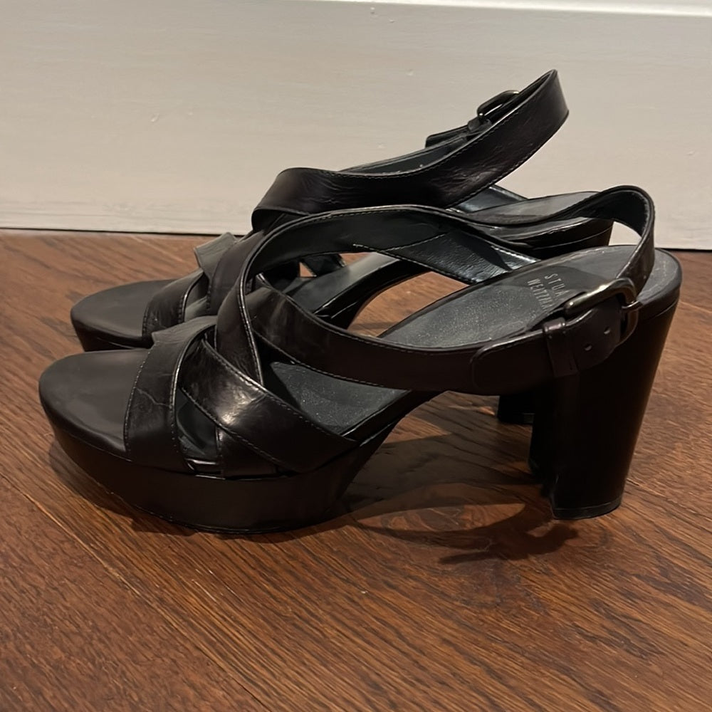 Stuart Weitzman Women’s Black Leather Sandals Size 8