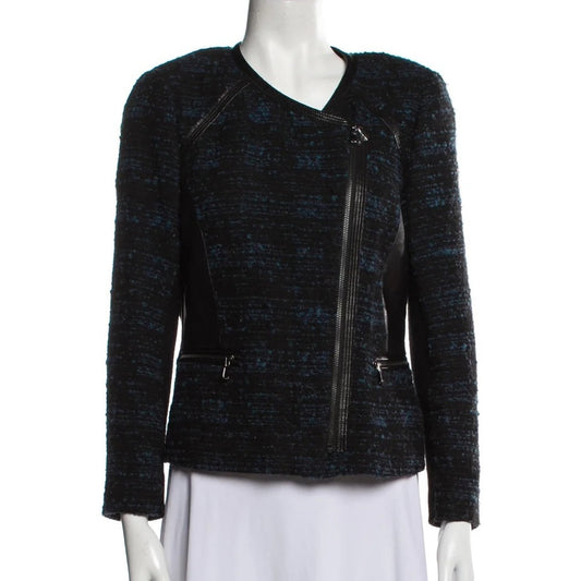 NWT Rebecca Taylor Woman’s Boucle & Leather Teal Blazer Size 4