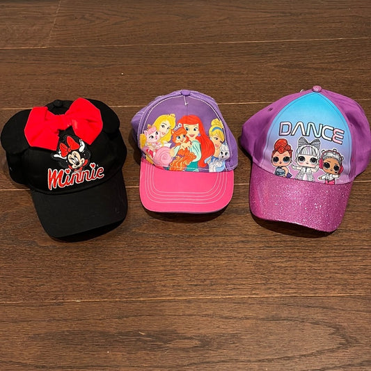 3 Girls Hats, Minnie, Princesses and LOLs